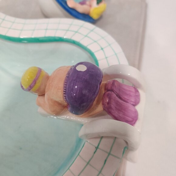 1995 Vtg Lotus Chip And Dip Swimming Pool Party And Hot Tub / Floaty Ceramic Set - Picture 8 of 16